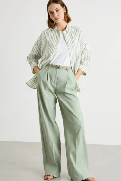 Pantalone ampio con pinces - Verde