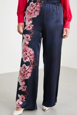 Pantalone ampio con stampa piazzata - Blu