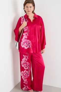 Pantalone ampio con stampa piazzata - Fuxia