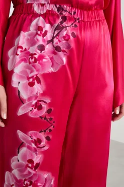 Pantalone ampio con stampa piazzata - Fuxia