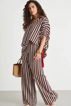 Pantalone ampio con vita elasticizzata - Marrone Giallo Rosso