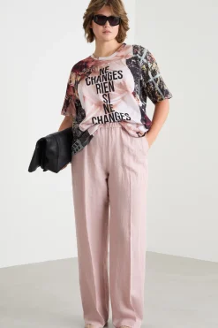Pantalone ampio con vita elasticizzata - Rosa