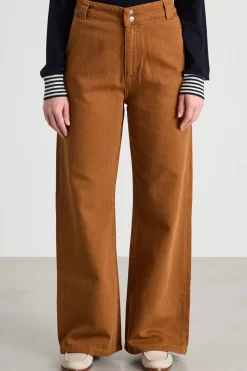 Pantalone ampio in drill - Marrone