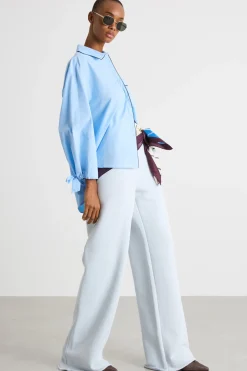 Pantalone ampio in felpa - Azzurro