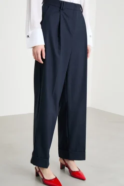 Pantalone ampio in flanella - Blu