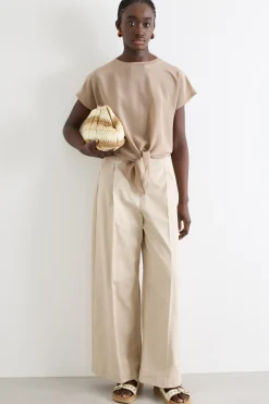 Pantalone ampio in gabardina - Beige