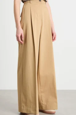 Pantalone ampio in gabardina di cotone - Cammello