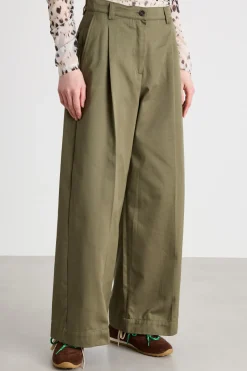 Pantalone ampio in gabardina - Verde