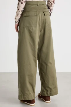 Pantalone ampio in gabardina - Verde