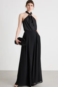 Pantalone ampio in georgette - Nero