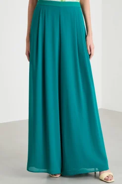 Pantalone ampio in georgette - Verde