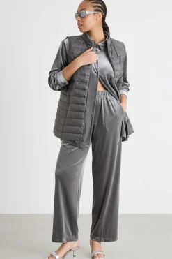 Pantalone ampio in jersey di velluto fluido - Grigio