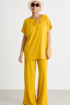 Pantalone ampio in jersey - Giallo