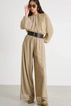 Pantalone ampio in jersey laminato - Oro