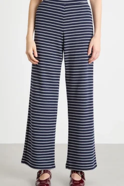 Pantalone ampio in jersey piqué - Blu Bianco