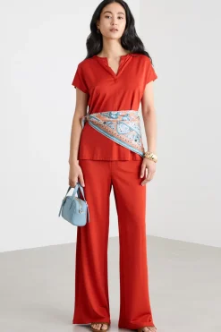 Pantalone ampio in jersey piqué - Rosso
