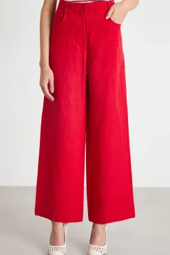 Pantalone ampio in lino - Rosso