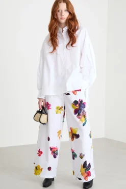 Pantalone ampio in popeline - Bianco