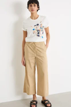 Pantalone ampio in popeline - Cammello