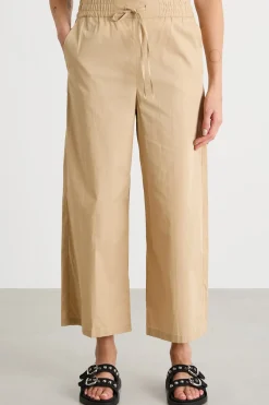 Pantalone ampio in popeline - Cammello