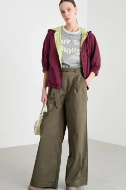 Pantalone ampio in popeline - Verde
