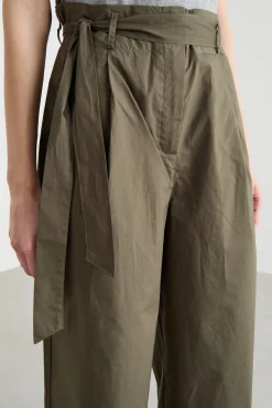 Pantalone ampio in popeline - Verde