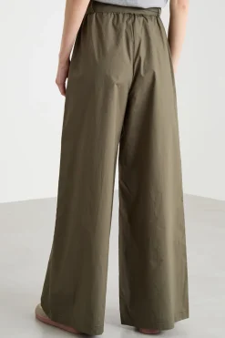 Pantalone ampio in popeline - Verde
