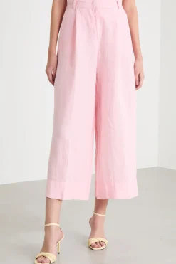 Pantalone ampio in puro lino - Rosa