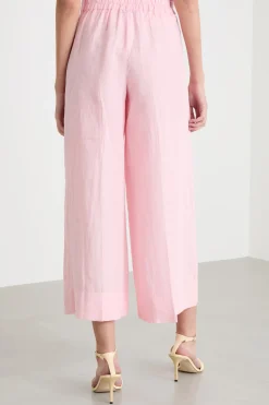 Pantalone ampio in puro lino - Rosa