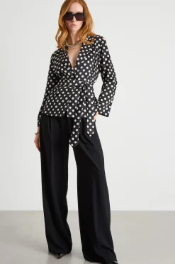 Pantalone ampio in raso - Nero