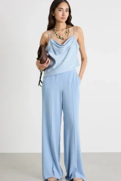 Pantalone ampio in raso opaco - Azzuro