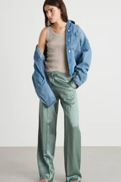 Pantalone ampio in raso - Verde
