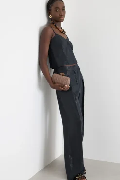 Pantalone ampio in tela laminata - Nero