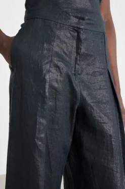 Pantalone ampio in tela laminata - Nero