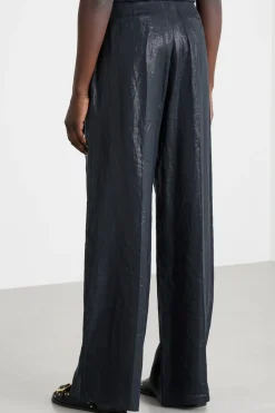 Pantalone ampio in tela laminata - Nero