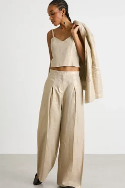 Pantalone ampio in tela laminata - Oro