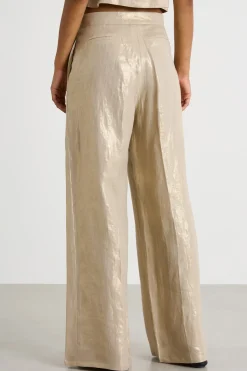 Pantalone ampio in tela laminata - Oro