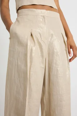Pantalone ampio in tela laminata - Oro