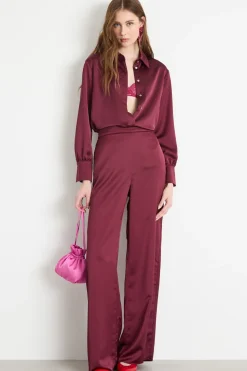 Pantalone ampio in tessuto fluido - Bordeaux