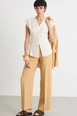 Pantalone ampio in tessuto fluido - Cammello