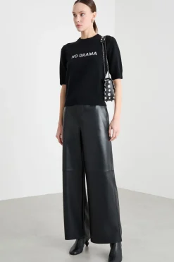 Pantalone ampio in tessuto spalmato - Nero