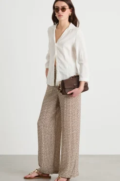 Pantalone ampio in tessuto stampato - Marrone Beige