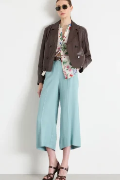 Pantalone ampio in twill - Azzurro