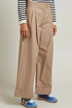 Pantalone ampio in twill di cotone - Beige