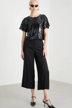 Pantalone ampio in twill - Nero