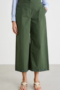 Pantalone ampio ricamato - Verde
