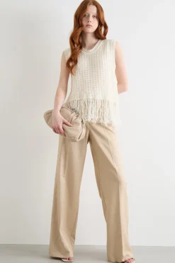 Pantalone a palazzo laminato - Cammello