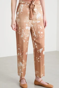 Pantalone a sigaretta con cintura - Cammello