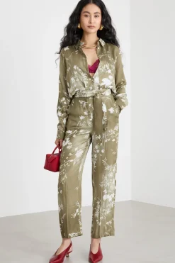 Pantalone a sigaretta con cintura - Verde
