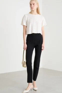 Pantalone a sigaretta in cady - Nero